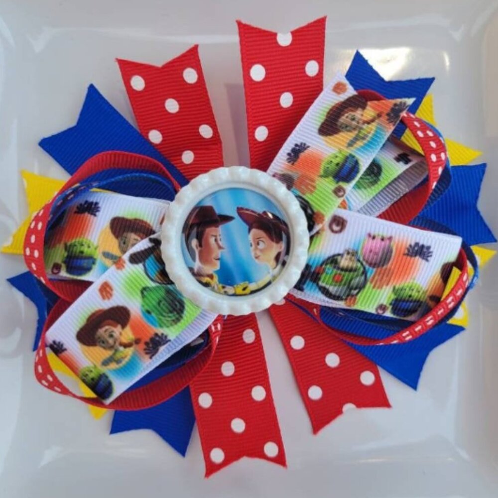 Toy Story Woody Jesse Red White Blue Yellow Bottle Cap Hair Bow 5"